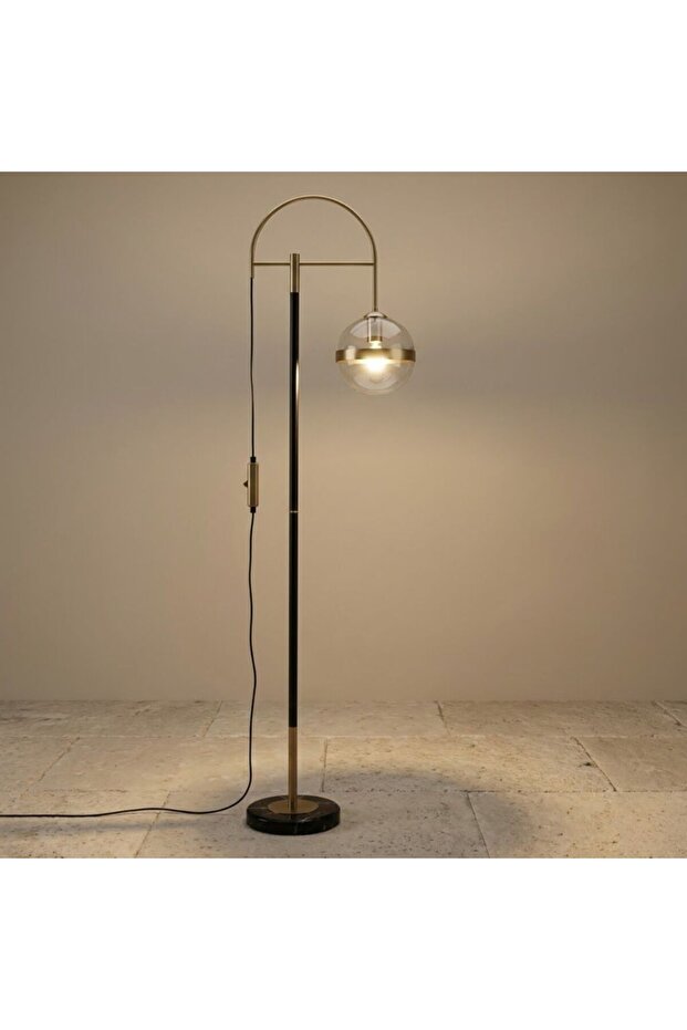 Kalita Modern Gold Arc Floor Lamp with Glass Globe Shade – Contemporary Standing Light