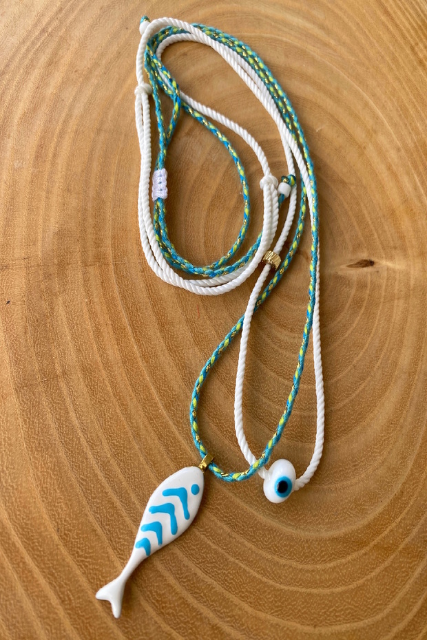 2-Pack Blue Fish Adjustable String Necklace - 2