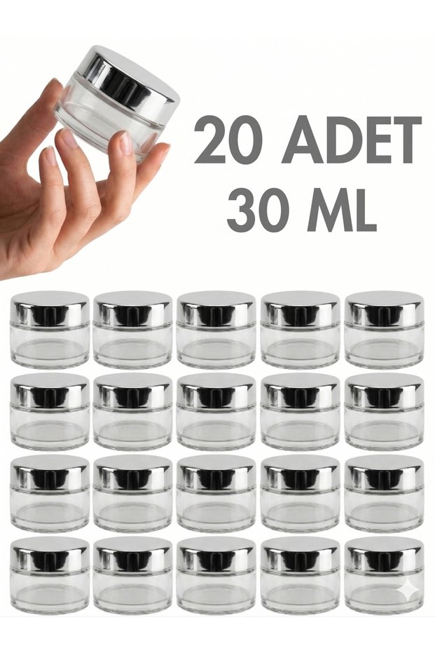 20Pcs Silver Cap Glossy Clear Glass Lip Glowy Balm Cream Cosmetic Hand Care Travel Jar 30ml
