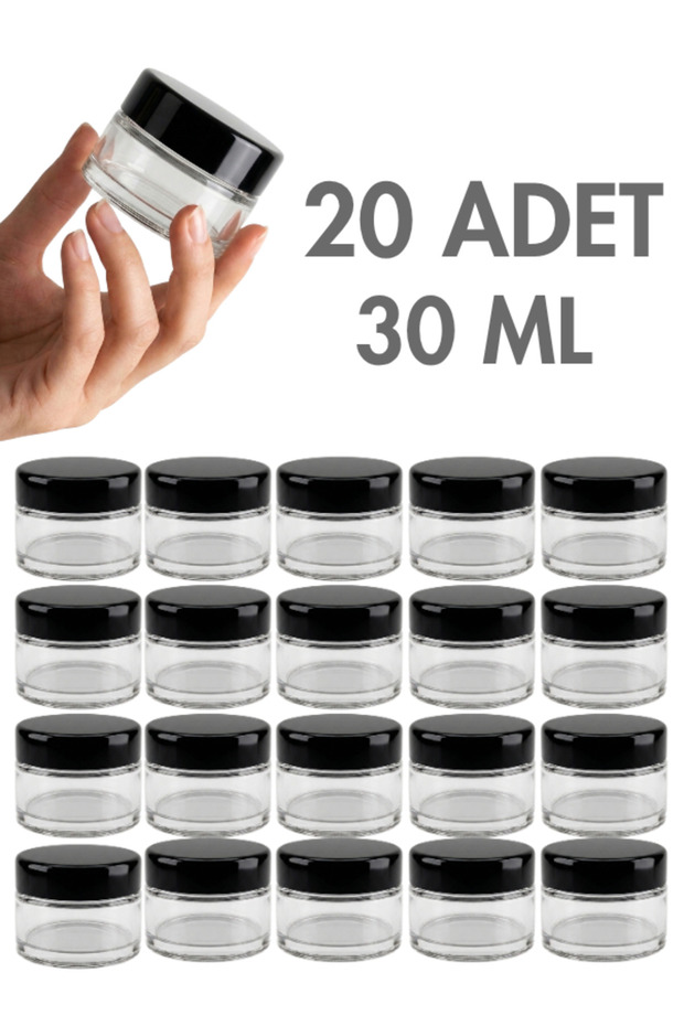 20Pcs Black Cap Glossy Transparent Glass Lip Glowy Balm Cream Cosmetic Hand Care Travel Jar 30ml