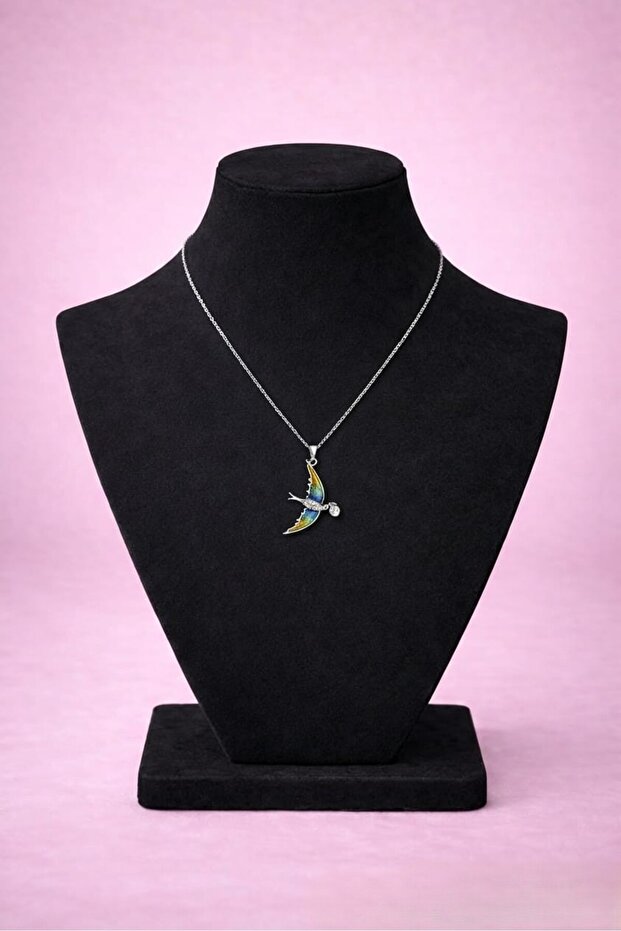 Silver Color Women's Necklace with Colorful Bird Figure