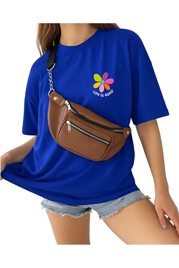 Life Is Good Printed Oversize Short Sleeve Crew Neck Basic Women's Tshirt