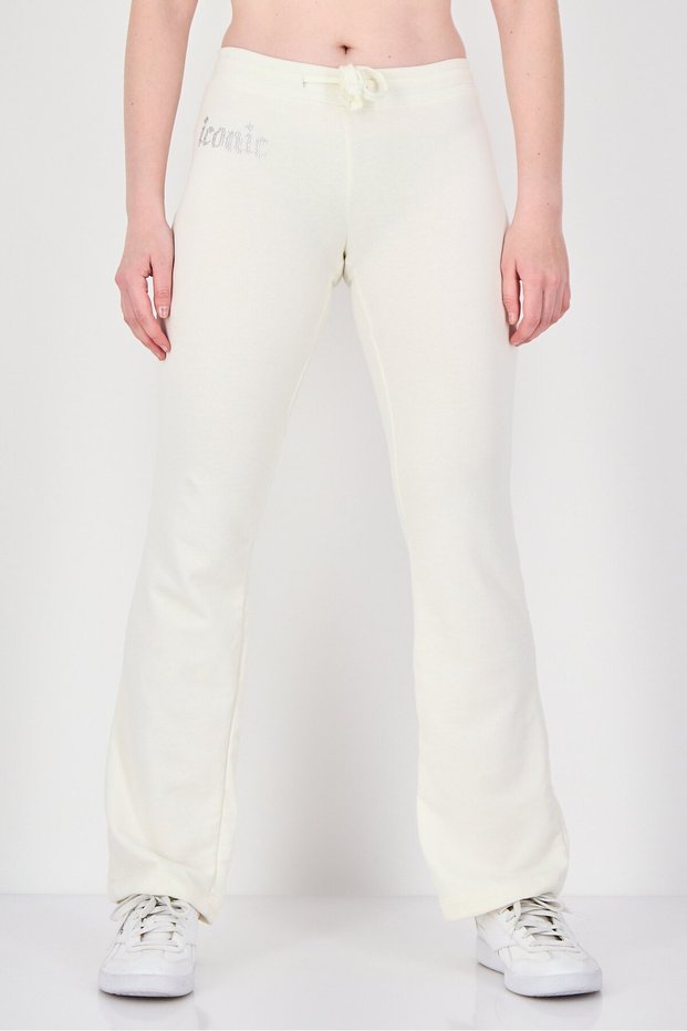 Women Regular Fit Textured Flare Pants, Cream