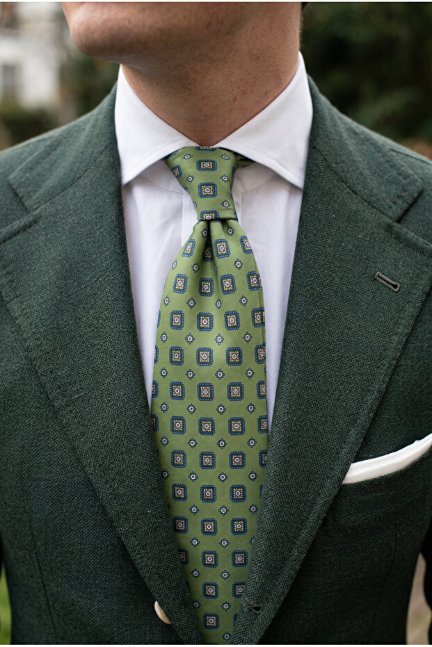 Art Silk Mat Luxury Tie – Como Green Minimal Pattern, Silk Texture