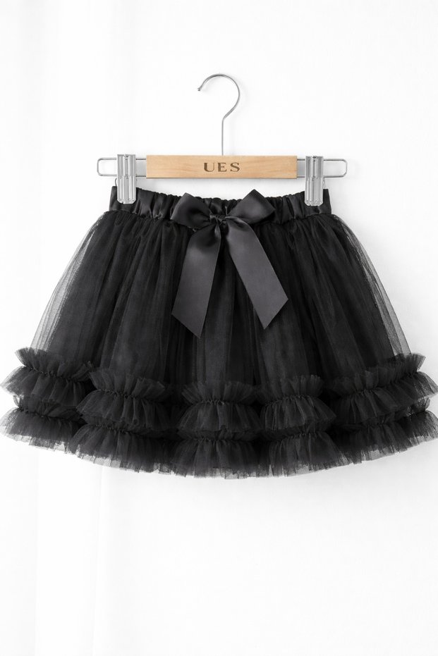 Girl's Tutu Skirt Black Layered Tulle with Bow Detail