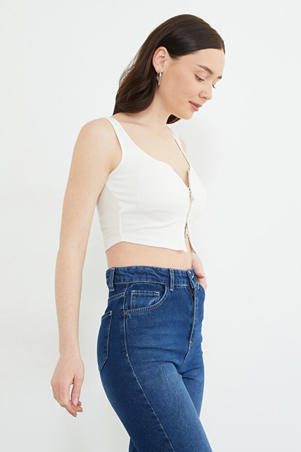 Basic Double Zipper Covered Blouse - 6