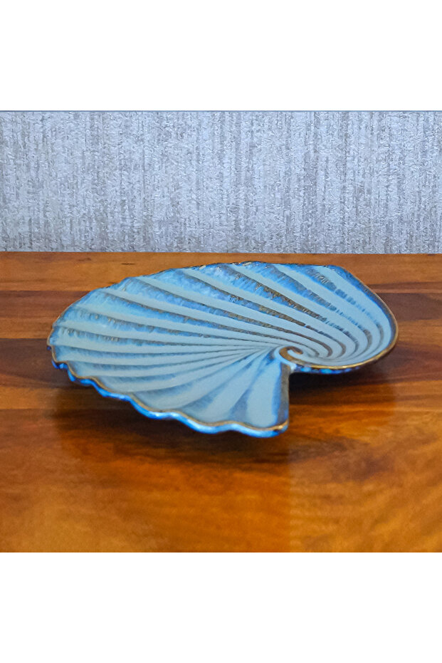 Wave Handmade Ceramic Serving Platter – Medium Blue Spiral Design, 28 x 24 cm – Coastal Tableware, Decorative & Functional Serveware