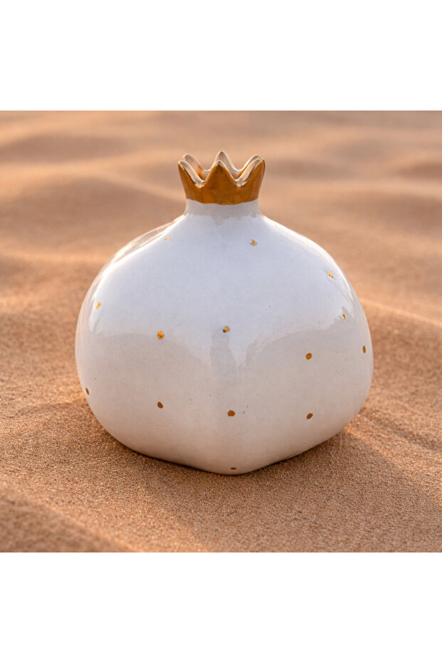 Pomegranate Ceramic Vase – Ivory Handcrafted Decorative Centerpiece with Hand-Painted Gold Dot Detailing, Luxury Home Décor & Gifting Piece
