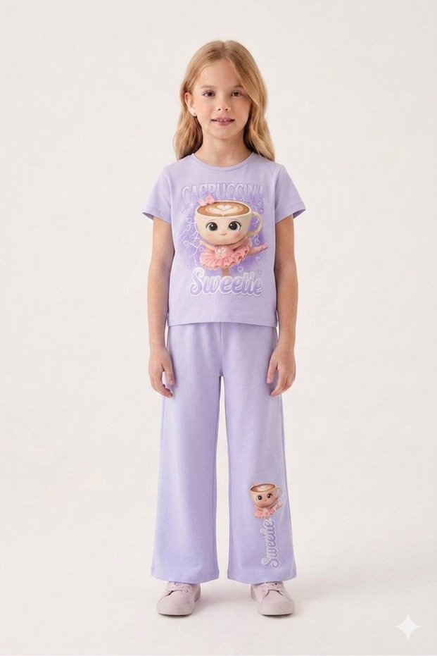 Lila Ballerin Printed Wide Leg Tights Girls' 2-Piece Set 23799