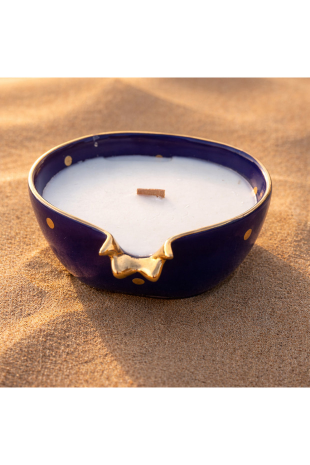 Half Pomegranate Soy Candle – Blue Ceramic with 22K Gold Plating | Luxury Scented Candle | Eid Gifts UAE