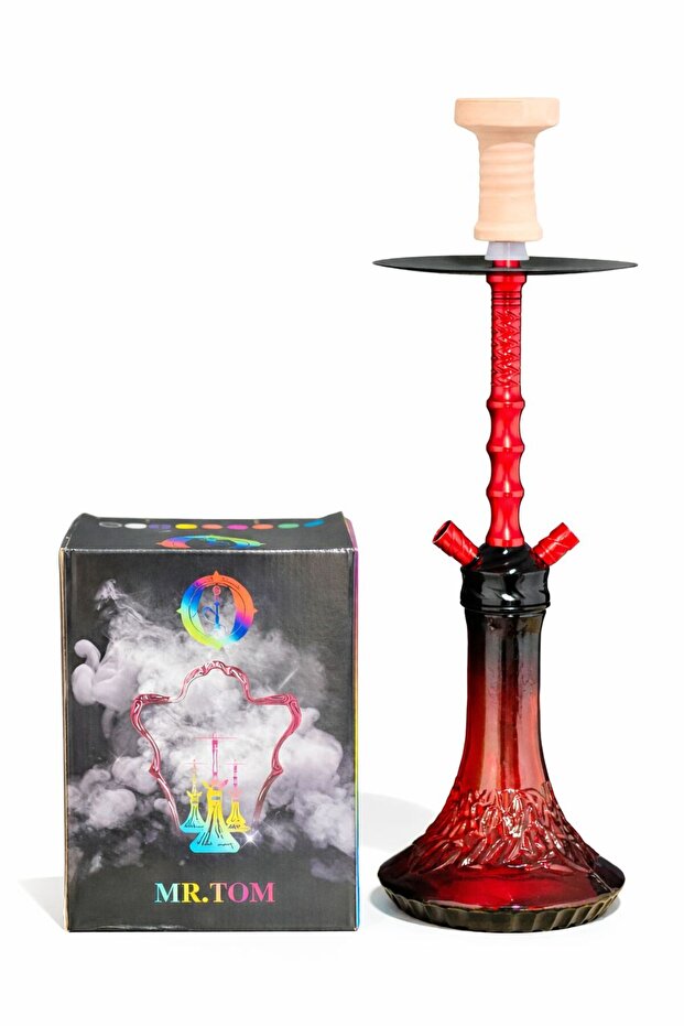 أرجيلة MR.TOM فاخرة لون أحمر متدرج – ارتفاع 53 CM – عرض الزجاجة 15 CM