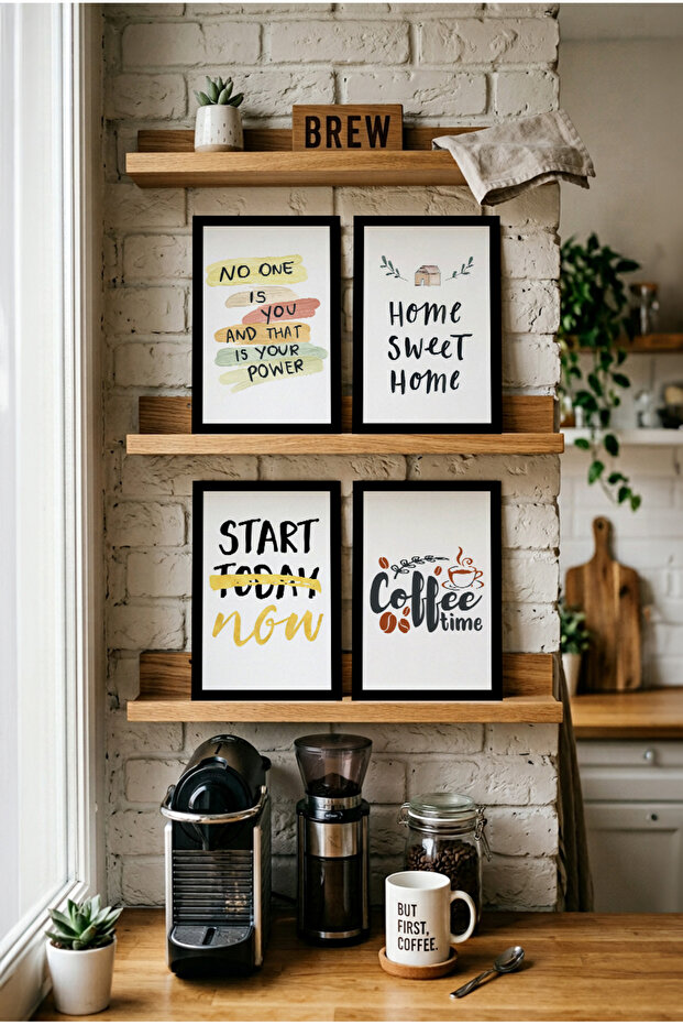 4 Pieces Wooden Frame Look No One Is Home Sweet Home Start Today Now Coffee Time Mdf Painting Set