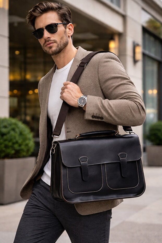 Genuine Leather Black Laptop & Briefcase