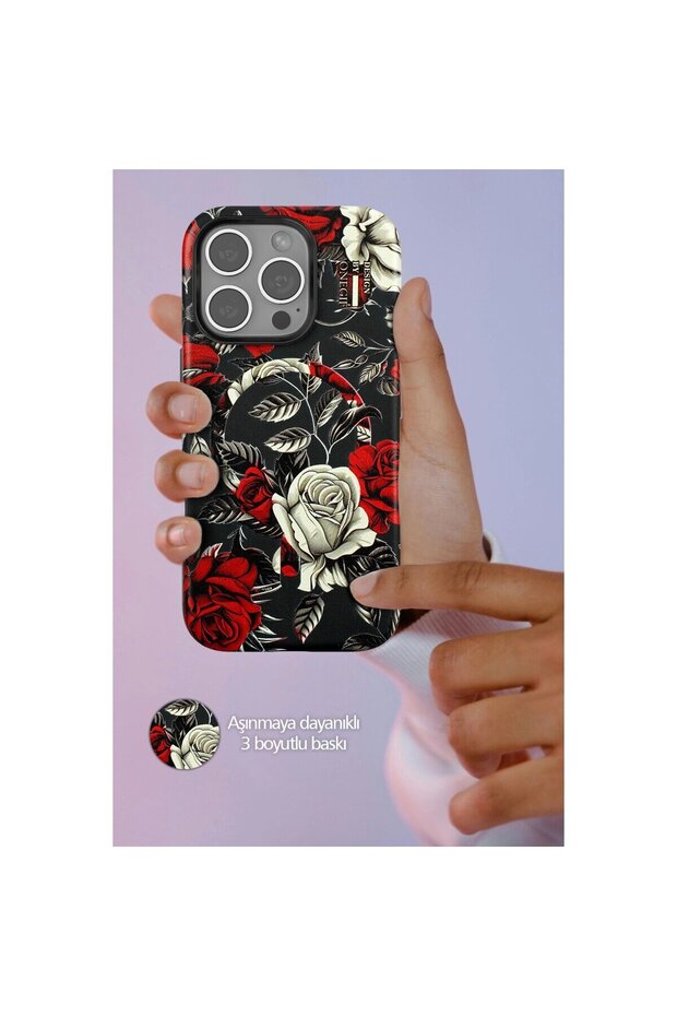 Onegif İphone 14 Pro Flower Series Magsafe Kapak - Siyah - 3