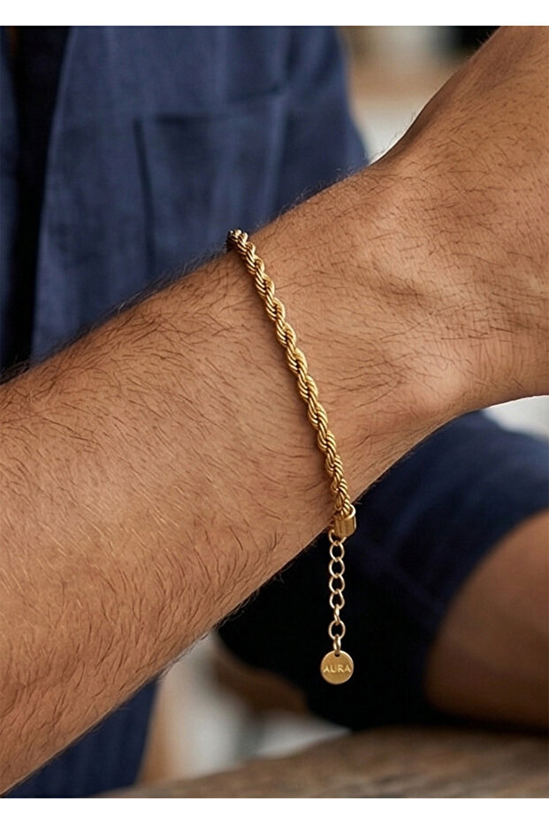 Men's Gold Color Steel Rope Chain Modern Design Bracelet