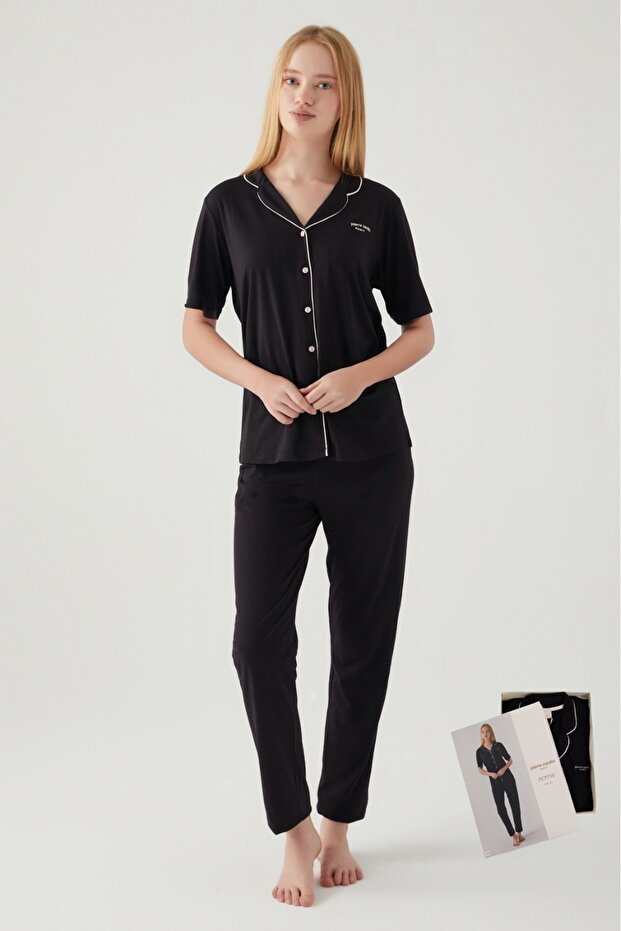 Women's Short-Sleeved Buttoned Pajama Set – Soft Textured Comfortable Fit Stylish Home Wear Set (Boxed)