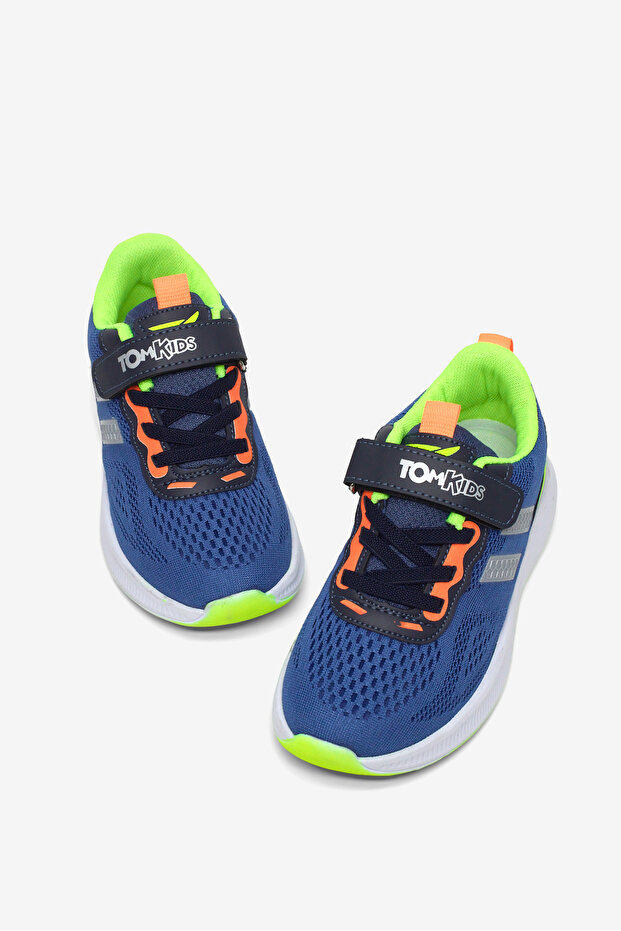 Children's Unisex Navy Blue Yellow Comfortable Fit Breathable Velcro Lace-Up Sneaker
