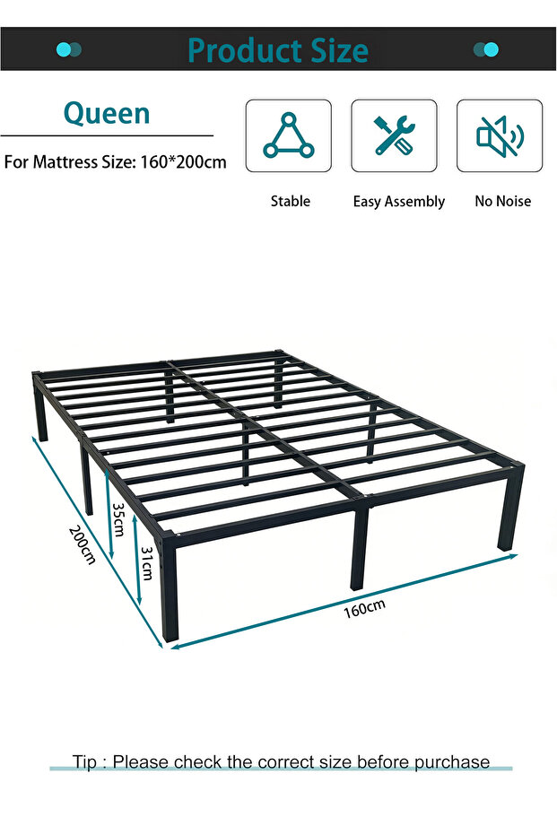 Metal Bed Frame: Simple, heavy-duty single platform with under-bed storage.