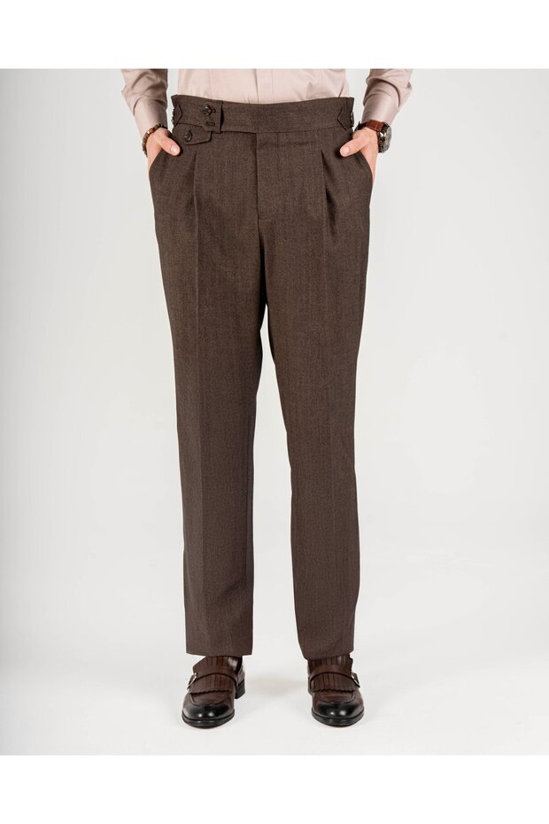 Slim Fit Bel Detailed Trousers Brown T14916