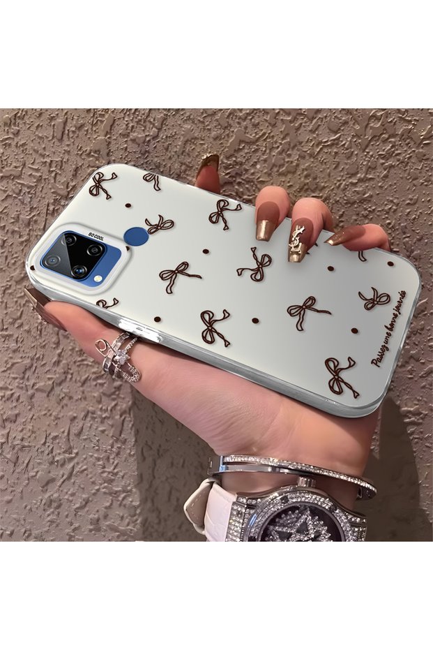 Realme C15/C25/C25S Compatible High-Quality Brown Bow and Dot Printed Case