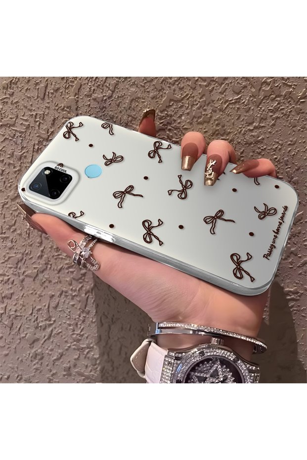 Realme C25Y/C21Y Compatible High-Quality Brown Bow and Dot Printed Case