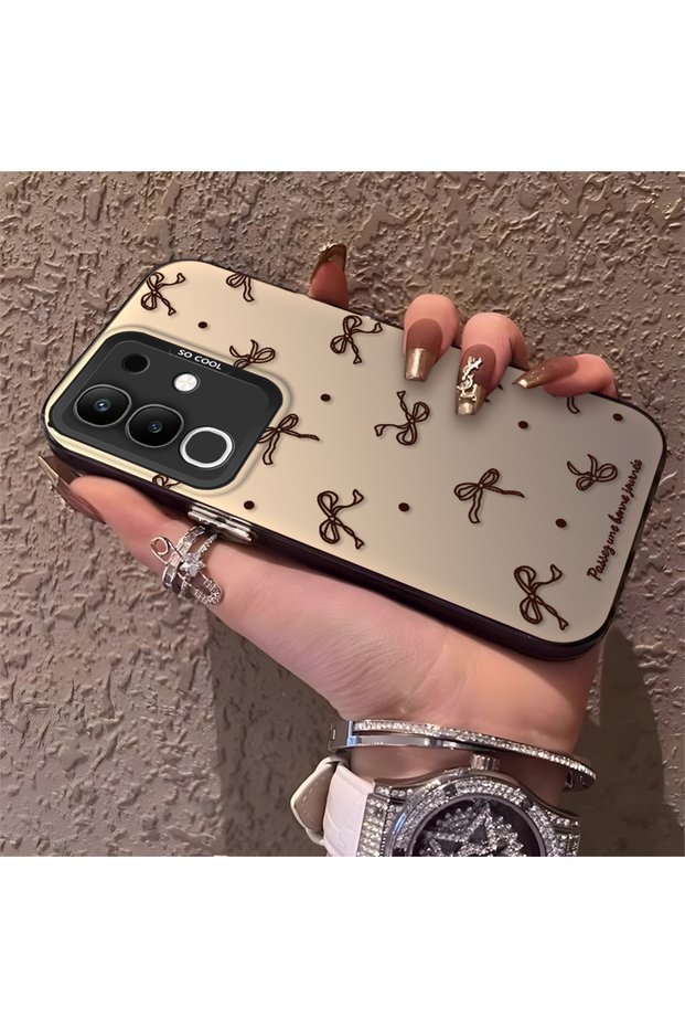 Vivo Y29 4g Compatible High Quality Brown Bow and Dot Printed Case