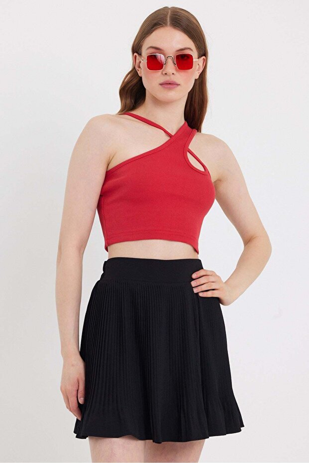 Woman's Crop Camisole with Straps Red