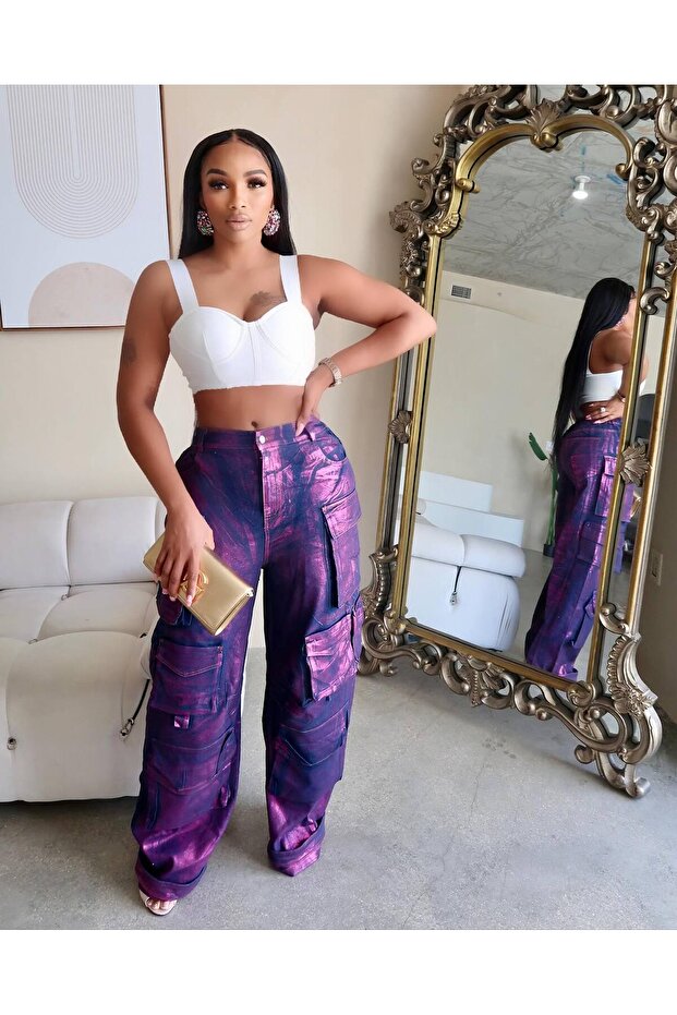 Cool Purple Denim Cargo Pants
