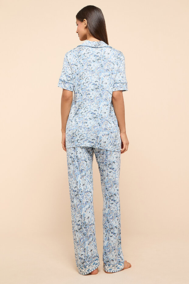 Printed Lapel Collar Pyjama Set - 5