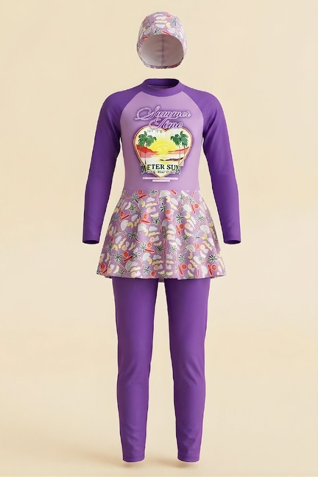 Girls' Long Sleeve Swimsuit Set with Skirt and Bottoms 4-13 Years 12590N