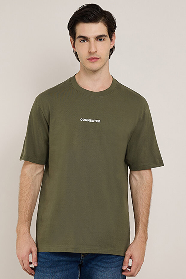 Typography Print T-Shirt with Crew Neck and Short Sleeves