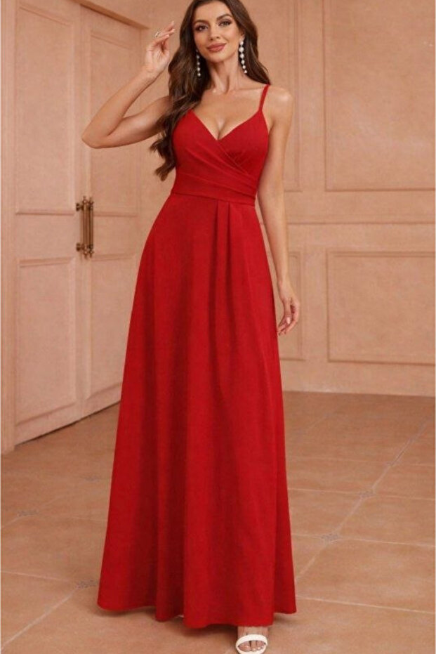 Women's Double-Breasted Collar, Rope Strap, Slit Long Crepe Dress