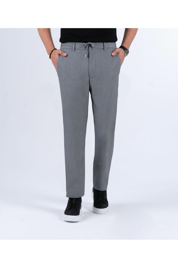 Italian Style Slim Fit Seersucker Fabric Men's Trousers Anthracite T13688