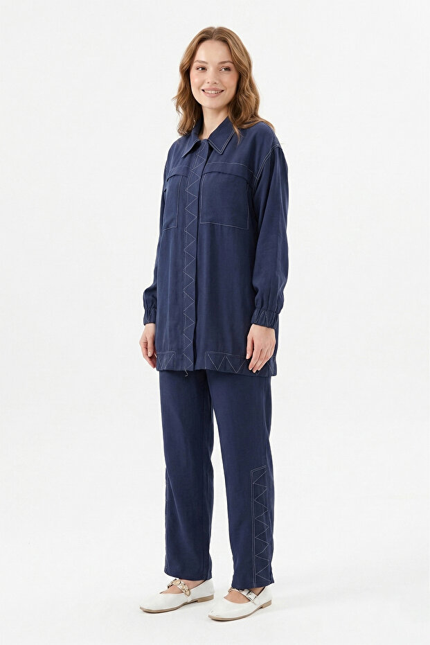 Cupra Modal Trouser Suit with Stitching Detail 14405 Navy Blue