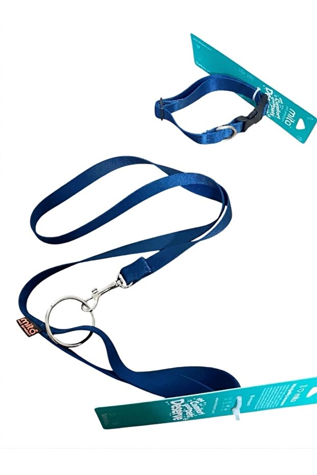 2-Piece Adjustable Dog Collar and Walking Strap Set Cobalt Blue