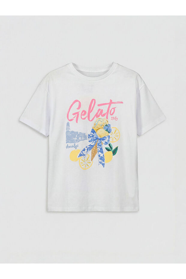Lcw kids bicycle collar printed girl's t-shirt