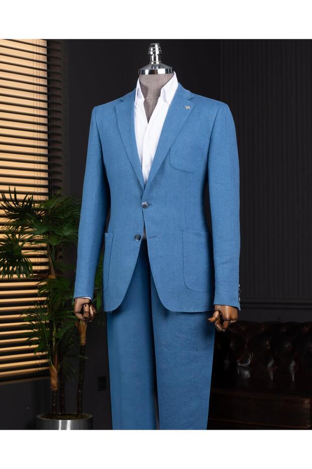 Italian Style Slim Fit Mono Collar Men's Jacket Indigo T13789