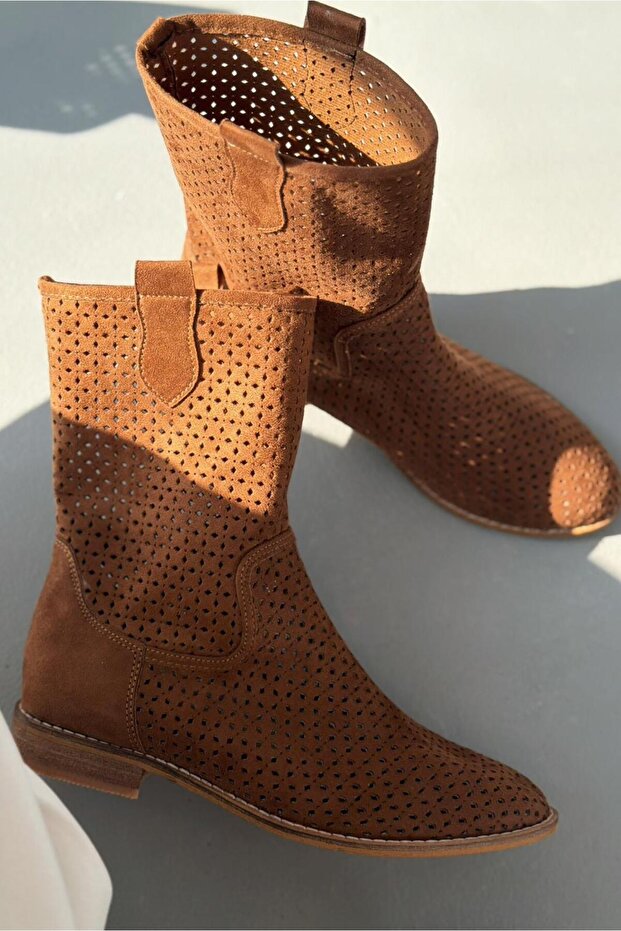 Meror Tan Suede Women's Perforated Summer Boots
