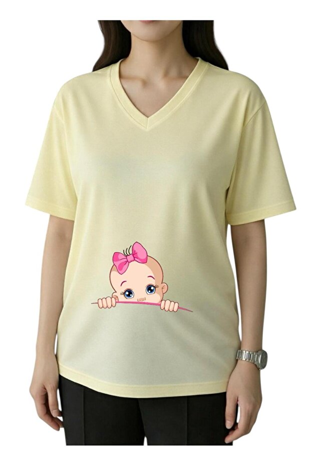 Surprise Baby Printed V-Neck Oversize Maternity T-Shirt 1Gj5