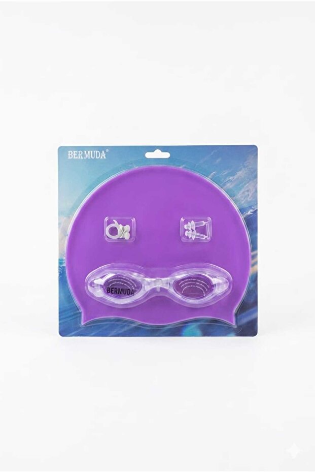 Swimmer Pool & Sea Set (Earplugs + Nose Plug + Goggles & Silicone Swimming Cap)