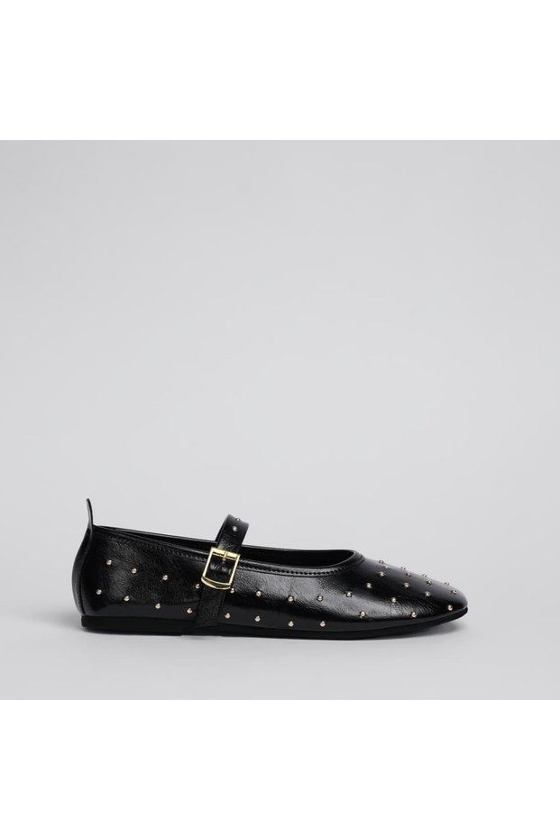 Black Women's Ballerinas with Stone Detail