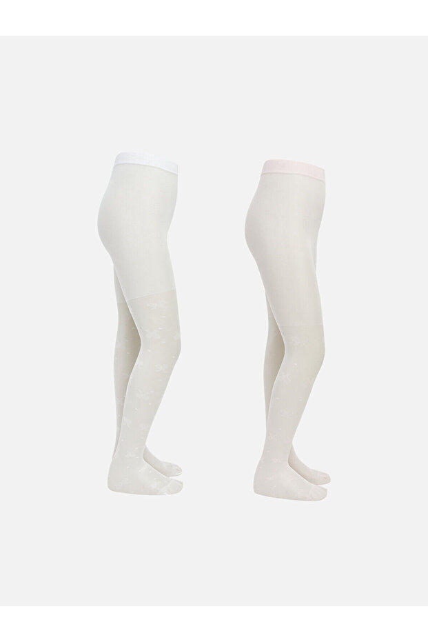 Two Mt Shop Quality Butterfly Patterned Girls' Pantyhose 2-Pack