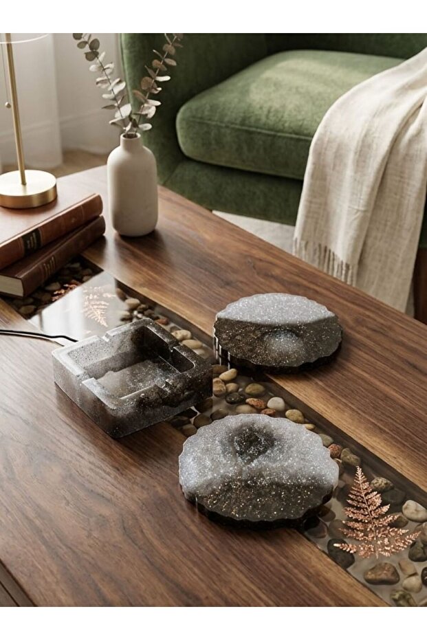 Epoxy Ashtray and 2-Cup Coaster Set