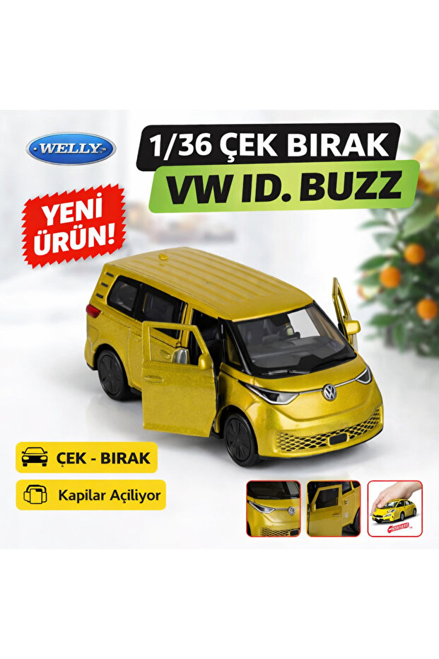 1/36 سيارة فولكس فاجن ID. تشيك بار داون. نموذج سيارة Buzz Die-Cast ذات الأبواب القابلة للفتح باللون الأصفر