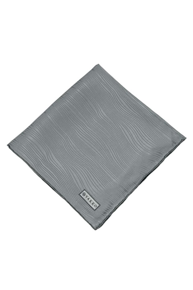 Jacquard Silk Scarf - Wave Pattern - Gray - 1