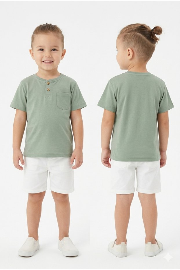 100% Cotton Baby & Children's Hakim Collar T-Shirt with Buttons (Soft)