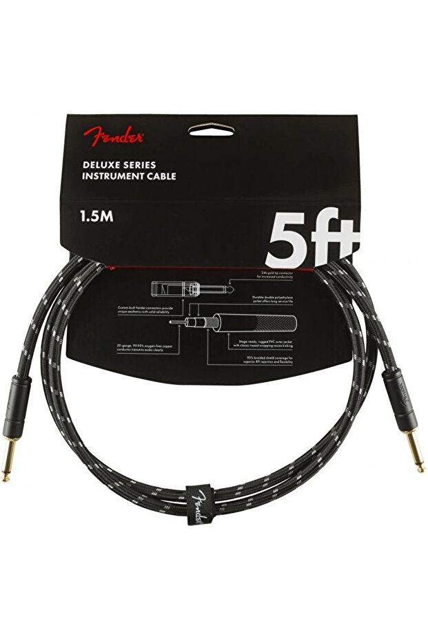 0990820093 Deluxe Flat/Flat Tip Instrument Cable (1m) | Black Tweed Knit Covering, Short Distance