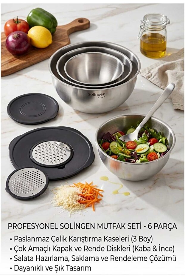 3-Piece Stainless Steel Mixing and Storage Bowl Set - with Silicone Lids with Grater, Whisk Bowl