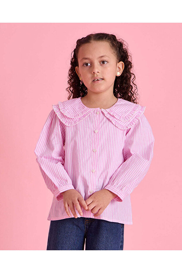 Girls Pink Striped Blouse