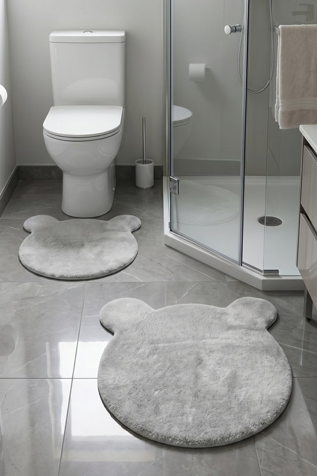Teddy Bear Shaped 2-Piece Mat Set for Bathroom, Children's Bedroom | Non-Slip Sole, Soft, Washable